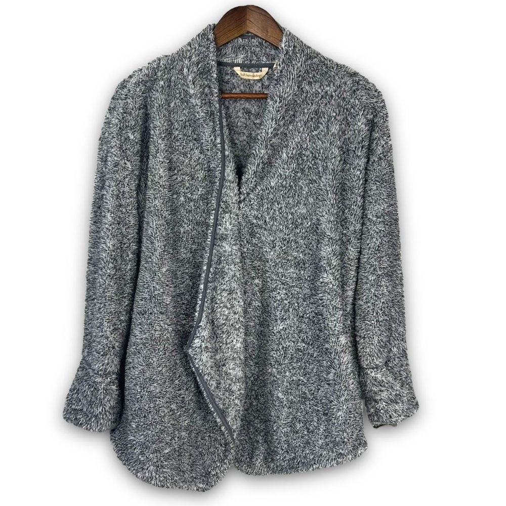 Soft Surroundings M Heather Space Gray‎ Cozy Up Teddy Cardigan Soft Pockets